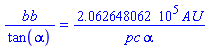 bb/tan(alpha) = 206264.8062*AU/(pc*alpha)