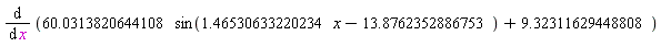 diff(60.0313820644108*sin(1.46530633220234*x-13.8762352886753)+9.32311629448808, x)