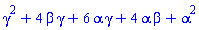 gamma^2+4*beta*gamma+6*alpha*gamma+4*alpha*beta+alpha^2