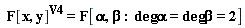 " F[x,y]^(V4)=F[alpha,beta :  degalpha=degbeta=2]"