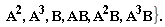 " A^(2),A^(3), B, AB, A^(2)B,A^(3)B}."