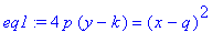eq1 := 4*p*(y-k) = (x-q)^2