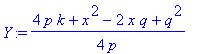 Y := 1/4*(4*p*k+x^2-2*x*q+q^2)/p