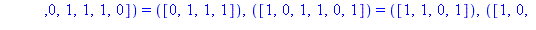 TABLE([([1, 1, 0, 0, 1, 0]) = ([1, 1, 1, 1]), ([0, 1, 0, 1, 1, 0]) = ([0, 0, 0, 0]), ([0, 0, 1, 1, 1, 0]) = ([0, 1, 1, 1]), ([1, 0, 1, 1, 0, 1]) = ([1, 1, 0, 1]), ([1, 0, 0, 0, 1, 0]) = ([0, 1, 1, 1])...