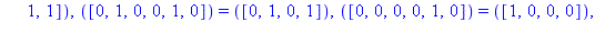 TABLE([([1, 1, 0, 0, 1, 0]) = ([1, 1, 1, 1]), ([0, 1, 0, 1, 1, 0]) = ([0, 0, 0, 0]), ([0, 0, 1, 1, 1, 0]) = ([0, 1, 1, 1]), ([1, 0, 1, 1, 0, 1]) = ([1, 1, 0, 1]), ([1, 0, 0, 0, 1, 0]) = ([0, 1, 1, 1])...