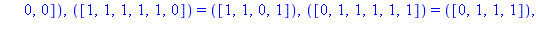 TABLE([([1, 1, 0, 0, 1, 0]) = ([1, 1, 1, 1]), ([0, 1, 0, 1, 1, 0]) = ([0, 0, 0, 0]), ([0, 0, 1, 1, 1, 0]) = ([0, 1, 1, 1]), ([1, 0, 1, 1, 0, 1]) = ([1, 1, 0, 1]), ([1, 0, 0, 0, 1, 0]) = ([0, 1, 1, 1])...