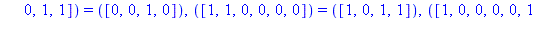 TABLE([([1, 1, 0, 0, 1, 0]) = ([1, 1, 1, 1]), ([0, 1, 0, 1, 1, 0]) = ([0, 0, 0, 0]), ([0, 0, 1, 1, 1, 0]) = ([0, 1, 1, 1]), ([1, 0, 1, 1, 0, 1]) = ([1, 1, 0, 1]), ([1, 0, 0, 0, 1, 0]) = ([0, 1, 1, 1])...