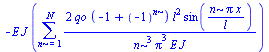 `+`(`-`(`*`(E, `*`(J, `*`(sum(`+`(`/`(`*`(2, `*`(qo, `*`(`+`(`-`(1), `^`(-1, n)), `*`(`^`(l, 2), `*`(sin(`/`(`*`(n, `*`(Pi, `*`(x))), `*`(l)))))))), `*`(`^`(n, 3), `*`(`^`(Pi, 3), `*`(E, `*`(J)))))), ...