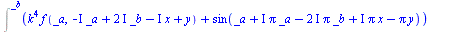 `assign`(sol, F(x, y) = `+`(_F1(`+`(y, `*`(I, `*`(x)))), `*`(_F2(`+`(y, `*`(I, `*`(x)))), `*`(x)), _F3(`+`(y, `-`(`*`(`+`(I), `*`(x))))), `*`(_F4(`+`(y, `-`(`*`(`+`(I), `*`(x))))), `*`(x)), `-`(Int(`*...