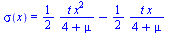 sigma(x) = `+`(`/`(`*`(`/`(1, 2), `*`(t, `*`(`^`(x, 2)))), `*`(`+`(4, mu))), `-`(`/`(`*`(`/`(1, 2), `*`(t, `*`(x))), `*`(`+`(4, mu)))))
