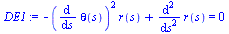 `+`(`-`(`*`(`^`(diff(theta(s), s), 2), `*`(r(s)))), diff(diff(r(s), s), s)) = 0