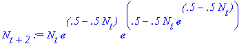 N[t+2] := N[t]*exp(.5-.5*N[t])*exp(.5-.5*N[t]*exp(....