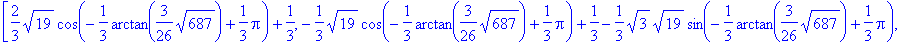 [2/3*sqrt(19)*cos(-1/3*arctan(3/26*sqrt(687))+1/3*P...