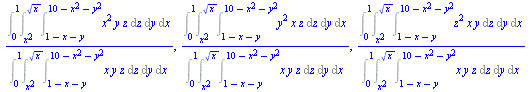 `/`(`*`(Int(Int(Int(`*`(`^`(x, 2), `*`(y, `*`(z))), z = `+`(1, `-`(x), `-`(y)) .. `+`(10, `-`(`*`(`^`(x, 2))), `-`(`*`(`^`(y, 2))))), y = `*`(`^`(x, 2)) .. `*`(`^`(x, `/`(1, 2)))), x = 0 .. 1)), `*`(I...