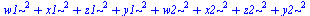 `+`(`*`(`^`(w1, 2)), `*`(`^`(x1, 2)), `*`(`^`(z1, 2)), `*`(`^`(y1, 2)), `*`(`^`(w2, 2)), `*`(`^`(x2, 2)), `*`(`^`(z2, 2)), `*`(`^`(y2, 2)))