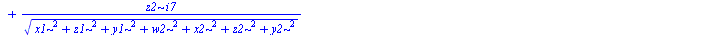 `+`(`/`(`*`(x1, `*`(i1)), `*`(`^`(`+`(`*`(`^`(x1, 2)), `*`(`^`(z1, 2)), `*`(`^`(y1, 2)), `*`(`^`(w2, 2)), `*`(`^`(x2, 2)), `*`(`^`(z2, 2)), `*`(`^`(y2, 2))), `/`(1, 2)))), `/`(`*`(y1, `*`(i2)), `*`(`^...