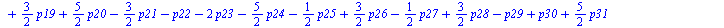 `+`(`*`(2, `*`(p0)), `*`(2, `*`(p1)), `*`(`/`(3, 2), `*`(p2)), `*`(2, `*`(p3)), p5, `-`(`*`(2, `*`(p6))), p7, p8, `-`(`*`(`/`(1, 2), `*`(p9))), `*`(`/`(1, 2), `*`(p10)), `*`(`/`(5, 2), `*`(p11)), `*`(...