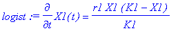 logist := diff(X1(t),t) = r1*X1*(K1-X1)/K1