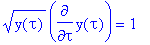 sqrt(y(tau))*diff(y(tau),tau) = 1