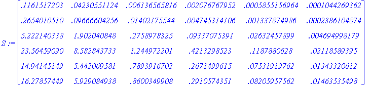 S := matrix([[.1161517203, .4230551124e-1, .6136565...