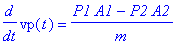 diff(vp(t),t) = (P1*A1-P2*A2)/m