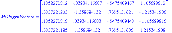 MOEigenVectors := matrix([[.1958272812, -.393411660...