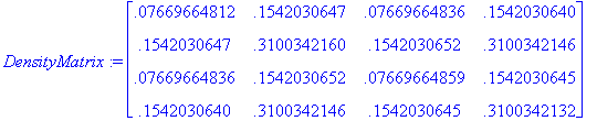 DensityMatrix := matrix([[.7669664812e-1, .15420306...
