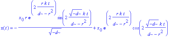 x(t) = -x[0]*r*exp(2*r*k*t/(d-r^2))*sin(2*sqrt(-d)*...