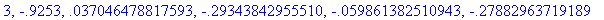 3, -.9253, .37046478817593e-1, -.29343842955510, -....