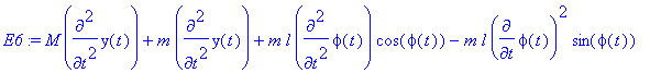 E6 := M*diff(y(t),`$`(t,2))+m*diff(y(t),`$`(t,2))+m...