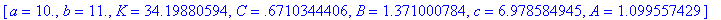 [a = 10., b = 11., K = 34.19880594, C = .6710344406...