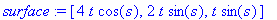 surface := [4*t*cos(s), 2*t*sin(s), t*sin(s)]