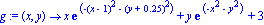 g := proc (x, y) options operator, arrow; x*exp(-(x-1)^2-(y+.25)^2)+y*exp(-x^2-y^2)+3 end proc