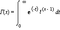 Gamma(x) = Int(exp(-t)*t^(x-1), t = 0 .. infinity)