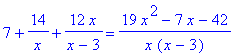 7+14/x+12*x/(x-3) = (19*x^2-7*x-42)/(x*(x-3))