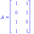 A := matrix([[1, 1], [0, 1], [1, 0], [1, 1]])