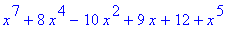 x^7+8*x^4-10*x^2+9*x+12+x^5