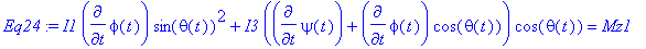 Eq24 := I1*diff(phi(t),t)*sin(theta(t))^2+I3*(diff(...
