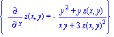 {diff(z(x, y), x) = -(y^2+y*z(x, y))/(x*y+3*z(x, y)^2)}
