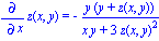 diff(z(x, y), x) = -y*(y+z(x, y))/(x*y+3*z(x, y)^2)