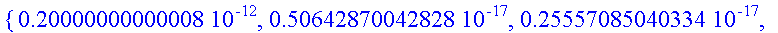 {.20000000000008e-12, .50642870042828e-17, .2555708...