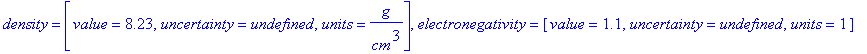 65, symbol = Tb, boilingpoint = [value = 3494., uncertainty = undefined, units = K], density = [value = 8.23, uncertainty = undefined, units = g/cm^3], electronegativity = [value = 1.1, uncertainty = u...