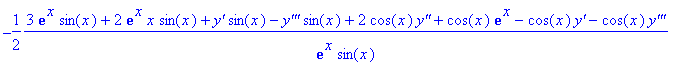 -1/2*(3*exp(x)*sin(x)+2*exp(x)*x*sin(x)+`y'`*sin(x)-`y'''`*sin(x)+2*cos(x)*`y''`+cos(x)*exp(x)-cos(x)*`y'`-cos(x)*`y'''`)/exp(x)/sin(x)
