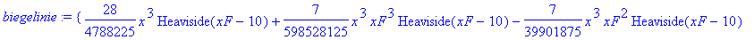 biegelinie := PIECEWISE([28/4788225*x^3*Heaviside(xF-10)+7/598528125*x^3*xF^3*Heaviside(xF-10)-7/39901875*x^3*xF^2*Heaviside(xF-10)+7/39901875*x^3*xF^2*Heaviside(xF)-7/598528125*x^3*xF^3*Heaviside(xF)+...