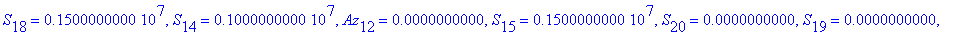 {S[8] = -.5406152952e-3, S[1] = 559016.9946, S[26] = -750000.0000, S[3] = 559016.9946, S[24] = -750000.0000, S[23] = -750000.0000, S[9] = 559016.9946, S[6] = 559016.9946, S[22] = -750000.0000, S[7] = 5...