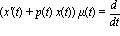 (`x'`(t)+p(t)*x(t))*mu(t) = d/dt