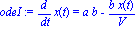 odeI := diff(x(t), t) = a*b-b*x(t)/V