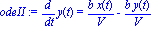 odeII := diff(y(t), t) = b*x(t)/V-b*y(t)/V