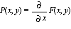 P(x, y) = diff(F(x, y), x)