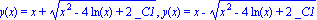 y(x) = x+(x^2-4*ln(x)+2*_C1)^(1/2), y(x) = x-(x^2-4*ln(x)+2*_C1)^(1/2)